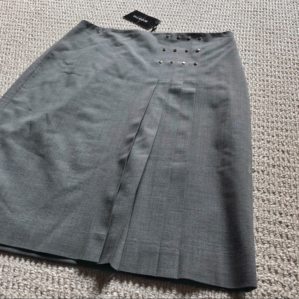 [NWT Worth] Gray Wool Pleated Skirt